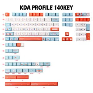 Tombol 140 Keycap Balap Teluk PBT Sublimasi Pewarna KDA Profil GMK Keycaps untuk Cherry MX Switch Keyboard Mekanik GK61