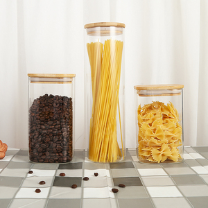 Home Air Tight Storage Glass Containers Jar Bamboo Top Food Grade Safe Glass Food Storage Jar With Wood Lid