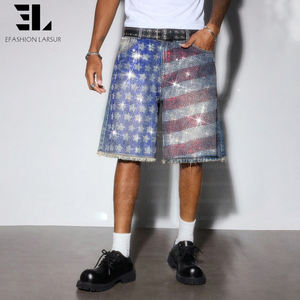 Shorts en jean LARSUR personnalisés, fabriqués en usine, avec des bords bruts, ornés de strass et de diamants, style baggy, déchirés, scintillants, shorts en jean, jorts - Product Image 5