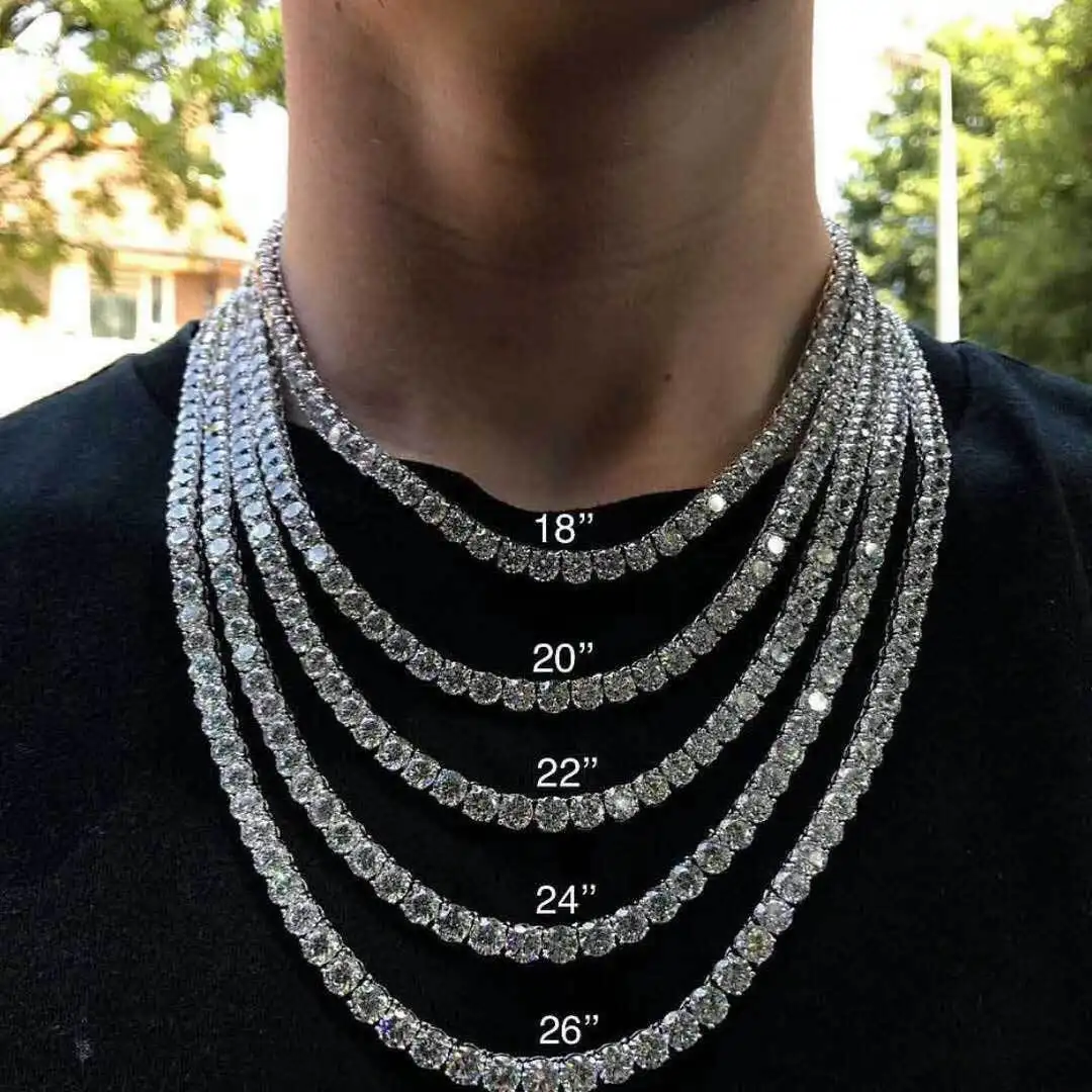 Fashion Shining Jewelry Single Row Diamond Necklaces Bling Bling Crystal Rhinestone Tennis Chain Necklaces For Women Men
