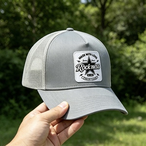 Custom Vintage Patch Trucker Hat <b>Grey</b> 5 Panel Mesh Back <b>Baseball</b> <b>Cap</b> Unisex Embroidery Trucker <b>Cap</b> with Adjustable Snapback - Product Image 6