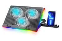 Refroidisseur portable pour ordinateur portable CP253, ultra-fin, panneau dissimulé, design antidérapant, 6 vitesses réglables, 3 ventilateurs RGB, support de jeu ABS, en stock