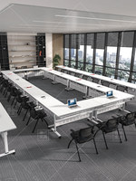 Ensemble table et chaises de conférence en bambou minimaliste modulable HYZ-209X, mobilier de bureau multifonctionnel, taille 1800x600