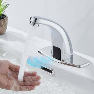 Grifo de Baño Sin Contacto de Latón Sólido Cromado, Grifo de Lavabo Automático <span class=keywords><strong>con</strong></span> <span class=keywords><strong>Sensor</strong></span> de Movimiento y Placa de Sujeción para Uso Comercial y Doméstico - Product Image 1