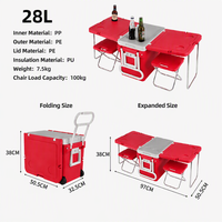 Table pliante avec glacière 28L, glacière à roulettes, rangement alimentaire pour fêtes en extérieur, chaises pliantes ODM