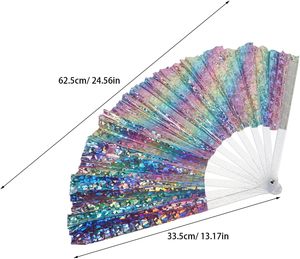 Éventail pliant de 13 pouces à surface réfléchissante holographique, aux couleurs vives et brillantes, pour fêtes, mariages et festivals de musique - Product Image 2