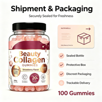 Gummies de Collagène Beauté 100 Gummies Saveur Fraise Peptides de Collagène Hydrolysés Complément Masticable pour Femmes