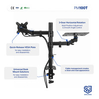 Support de moniteur OEM flexible inclinable à 90 degrés, rotation à 360 degrés, réglable, pour écrans de 13 à 32 pouces, double bras en acier avec plateau pour ordinateur portable de 17 pouces