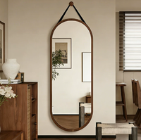 Miroir mural ovale Racetrack avec cadre en aluminium, sangle en cuir, cadre décoratif en MDF doré pour chambre à coucher, salon, hôtel