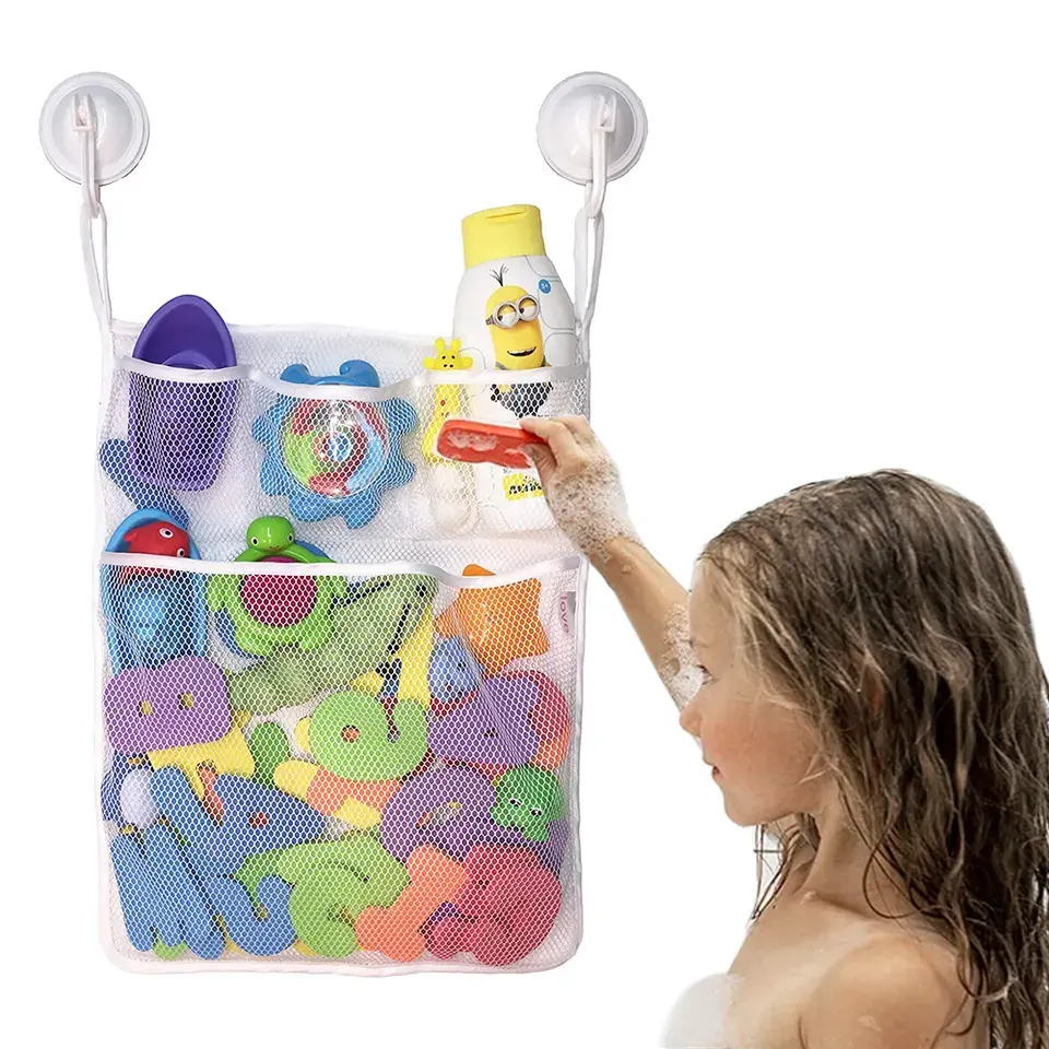 सबसे लोकप्रिय बच्चे स्नान खिलौना आयोजक जाल बैग बच्चे बाथटब फांसी टिकाऊ धो सकते हैं जाल बाथरूम खिलौना धारक आयोजक