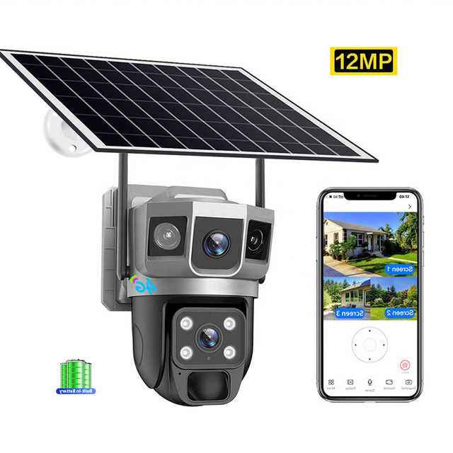Solar Powered 2.4G WiFi Security Camera Two-Way Audio IP66 Waterproof Wifi Dual Lens Wireless Outdoor Solar Security Camera