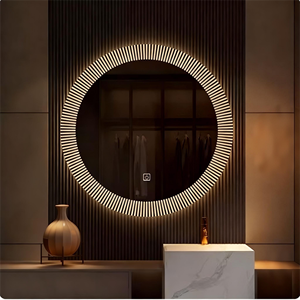 Espejo de tocador LED inteligente redondo personalizado con retroiluminación de tira ranurada, antivaho, regulable, táctil, de montaje en pared <span class=keywords><strong>para</strong></span> baño de hotel - Product Image 2