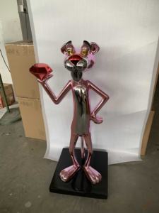 Figura pop de dibujos animados de fibra de vidrio, estatua de Pantera Rosa, centro comercial personalizado al aire libre, escultura de Animal Pantera Rosa - Product Image 4
