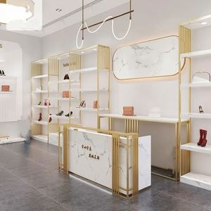 Zapatos de lujo bonitos personalizados tienda de muebles zapatos de metal estante de pared de exhibición de oro para tienda minorista con Led - Product Image 5