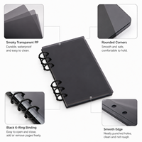 Carnet de notes à 6 anneaux en PP transparent fumé personnalisé, organiseur de planification, journal rechargeable, coins arrondis, pour bureau, OEM, ODM, vente en gros