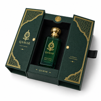 Caja de Perfume de Lujo con Doble Puerta, Resistente, Rígida, Personalizada, con Inserto de Satén Verde Esmeralda y Lámina Dorada, Laminación Mate