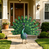Statue de paon en acier pour jardin - Ornement extérieur résistant aux intempéries avec revêtement en poudre pour jardin, patio et pelouse
