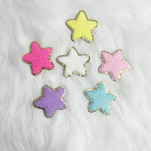 Venta al por mayor DIY símbolos toalla colorida parches bordados pegar en gran oferta adhesivo bordado brillo Chenille estrella parches