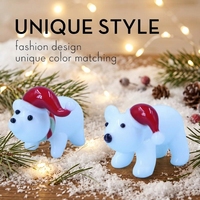 Décoration de table, figurine d'ours polaire miniature en verre, petite, blanche, en forme de chapeau de Noël, artisanale, en verre de Murano