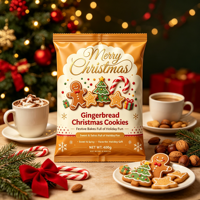 Sachet refermable personnalisé en aluminium pour Noël, imprimé en héliogravure, avec fermeture centrale, réutilisable pour cadeaux, chocolats, biscuits et snacks