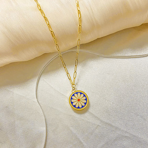 Daisy Petal Pendant <b>Necklace</b> Gold Plated <b>Titanium</b> Steel Colorfast Everyday Wear Unisex - Product Image 5