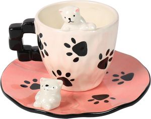 Tasse à café en céramique faite à la main, tasses et soucoupes à thé Ours polaire pour femmes, pour les goûters - Product Image 1