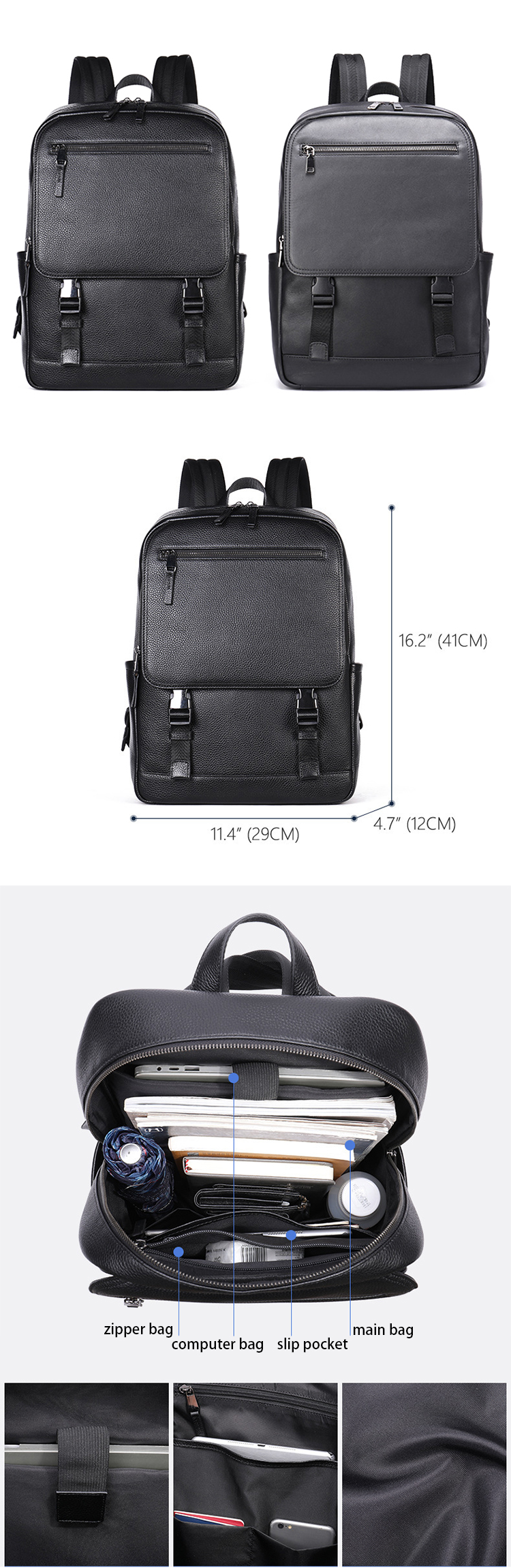 Designer mens leather computer backpack