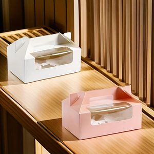 Boîte à pâtisserie en papier kraft écologique avec fenêtre transparente et poignée, logo personnalisable, emballage alimentaire pour boulangeries et confiseries - Product Image 2