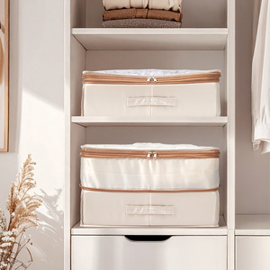 Satin Double Layer Compression <b>Storage</b> Box Rectangle Foldable Covered Stackable For <b>Clothes</b> Organizing - Product Image 1
