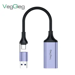 Veggieg 4K Tarjeta de captura de video Tipo C USB 3,0 HDMI PC Laptop HDTV Livestream Cable adaptador Convertidor de videojuegos Tarjeta de captura