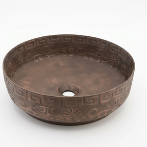 Lavabo en cuivre fait main, rond, à cuve unique, design traditionnel, finition mate brossée, à poser sur le comptoir, pour salle de bain - Product Image 1