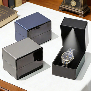 Boîte à montre en cuir PU de luxe avec miroir et lumière LED, universelle pour hommes et femmes, étui de rangement pour montre-bracelet, emballage cadeau - Product Image 3