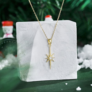 S925 Sterling Silver Classic Zircon Noël Soleil Modélisation Plaqué Or Pendentif Collier pour La Fête De Fiançailles De Mariage - Product Image 3