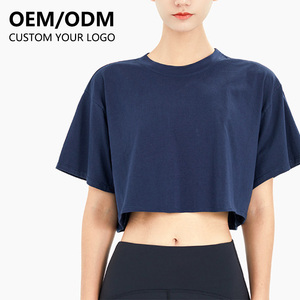 T-shirts graphiques ajustés et courts en coton pour femmes, T-shirts de fitness, T-shirts à logo pour femmes, Crop tops pour femmes - Product Image 1