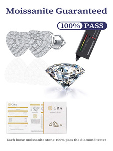 Gra chất lượng rắn 1.0mm nửa sang trọng moissanite Bông tai hình trái tim sang trọng moissanite <span class=keywords><strong>Stud</strong></span> Bông tai - Product Image 4