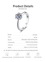 Vente en gros d'usine, bagues de fiançailles en argent sterling 925 avec diamants moissanite vintage VVS1 0,5/1/2/3/5 carats pour femmes