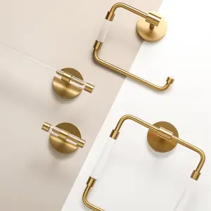 Maxery Modern Wall Mounted Amber Brass Acrylic Towel Rack Towel Ring Clothes Racks & Rails Wall Bath Towel Holder