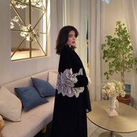 Ensemble 2 pièces Abaya Dubaï pour femme, robe musulmane en velours, kimono ouvert, ensemble hijab, cardigan modeste avec dentelle, tenue de mariage