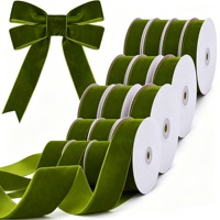 Bobine de ruban en velours double face vert polyester à motif floral 25 mm x 38 mm pour emballage de bouquets de mariage