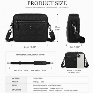Bolsos Cruzados de Cuero PU Grabado para Hombre, Diseño OEM/ODM, Bolsa de Mensajero Personalizada con Cierre de Cremallera para Viajes de Ocio - Product Image 2