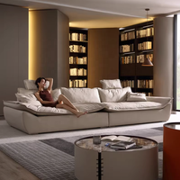 Zayshine Italienisches Minimalistisches Luxus-Sofa-Set aus Weißem Leder für Wohnzimmer, Modulares 3-Sitzer-Sofa für Villa und Apartment, Tiefer Thron-Bodensofa