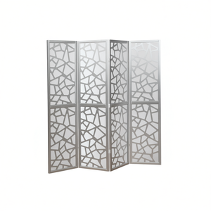 Paravent moderne DB Giyano à 4 panneaux, en bambou découpé au laser argenté, pliable et mobile, design abstrait - Product Image 1