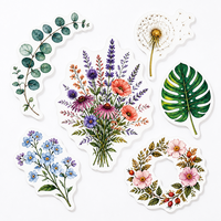 Lot d'autocollants mats découpés sur mesure à thème floral botanique, motif couronne, feuille, plante, pour boîte cadeau, enveloppe, journal, carnet, scrapbook, ordinateur portable