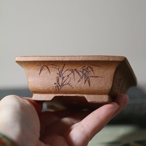 Pot à bonsaï carré Zisha fait main, peu profond, de la taille d'une paume, en argile, pour arbres miniatures - Product Image 1