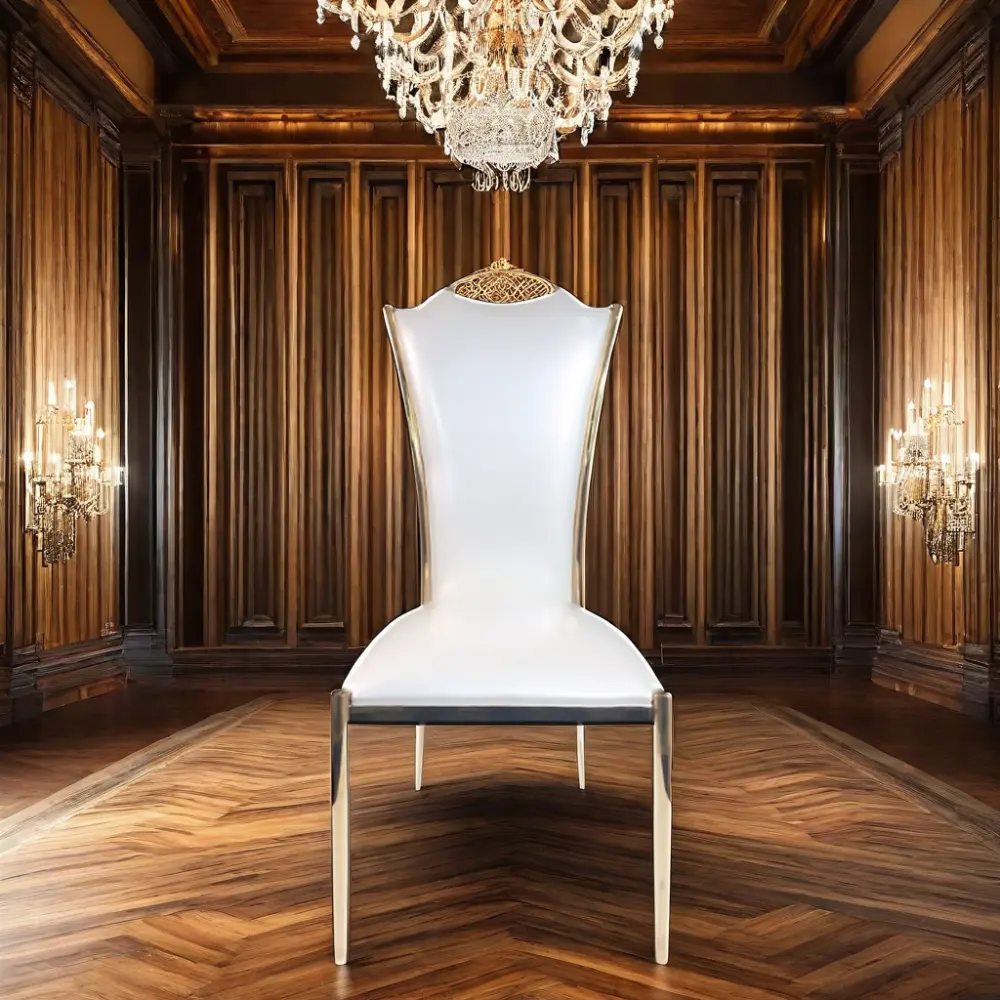 Chaises de salle de banquet de style traditionnel en métal avec dos uni Design en cuir synthétique simple pour la location de meubles d'hôtel d'événement