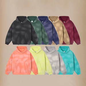 ผู้ผลิตเสื้อผ้า H5607 ขายส่งเสื้อฮู้ดดี้แบบกำหนดเอง 350 GSM ผ้า Monkey Washed ทรง Unisex สไตล์วินเทจขาดๆ - Product Image 1