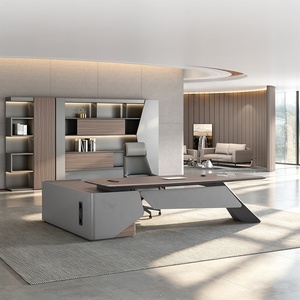 Escritorio Ejecutivo de PVC Laminado |   Borde de Acero Espejo 8K |   Soporte Ajustable para Monitor con Gabinete de Almacenamiento Lateral a Juego Disponible - Product Image 2