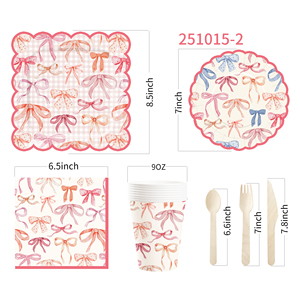 Platos, Vasos y Servilletas Desechables de Papel con Diseño de Nudo Rosa y Forma de Ola DAMAI, con Juego de Cubiertos para Fiestas de Niñas - Product Image 5