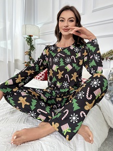 2024秋冬圣诞睡衣女家居服牛奶丝印花长袖长裤两件套 - Product Image 6