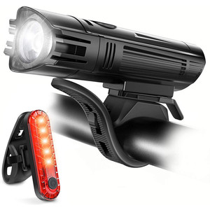 ไฟจักรยาน LED ด้านหน้าและด้านหลังแบบชาร์จไฟได้ 4 โหมด IPX4 กันน้ำสำหรับการขี่จักรยานอุปกรณ์ขี่จักรยานเสือภูเขา - Product Image 1